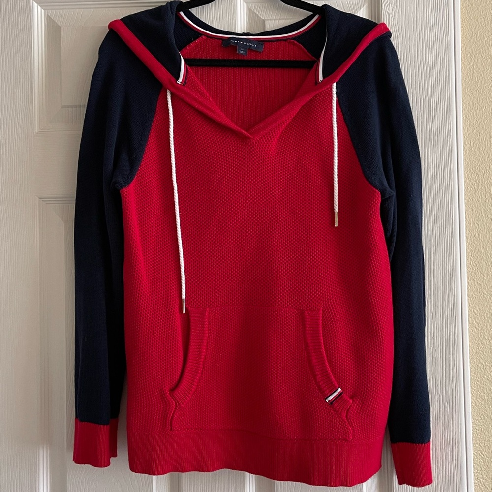 Tommy Hilfiger Red Blue Hooded Sweater (size M)